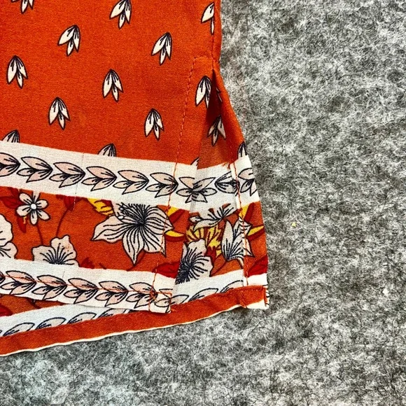 Liz Claiborne Blouse Womens Small Orange Floral Cap Sleeve V-Neck Boho Office - Picture 4 of 12